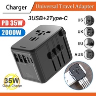 Global Universal Travel Adapter Plug PD 35W 3USB+2Type-C Port International Travel Adapter 2.1A Fast