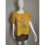 Blouse cotton linen with emboidery flower #3D flower