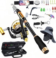 Portable Fishing Rod 99% Carbon Fibre with Fluorescent Rod Tip, Telescopic Super Hard Ultralight Fis