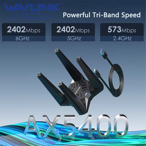 WAVLINK USB WiFi 6 Adapter AX5400 USB 3.0 WiFi Dongle for PC Tri Band MU-MIMO Beamforming 4x3dBi Ant