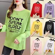 Blouse Women Letter Printing Tshirt Long Sleeved Muslimah Blause Plus Size Lengan Panjang Baju