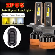 2pcs H4 Tricolor Remote Control LED Headlights H1 H7 H11 HB3 9005 HB4 9006 6500K 4300K 3000K For Car