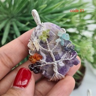 Amethyst Chakra Tree Oval Pendant - Amethyst Chakra Necklace - Amethyst Healing Crystal