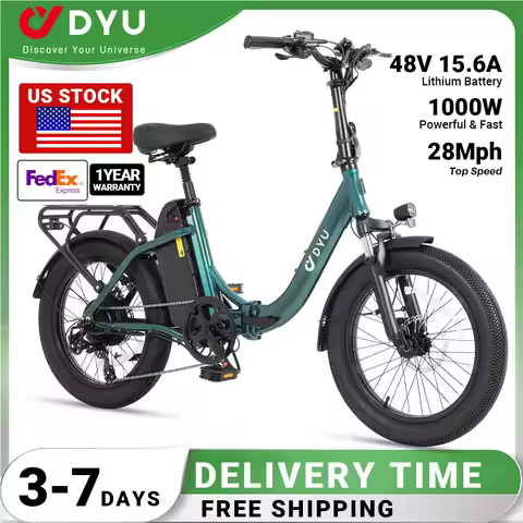 DYU C9 Electric Bike | 48V 15.6Ah Removable Battery, 28MPH, Peak 1000W，20'x3 "Fat, 7-Speed E-Bike wi