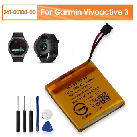 Replacement Battery 361-00108-00 361-00108-01 For Garmin Vivoactive 3 Battery With Free Tool 200mAh