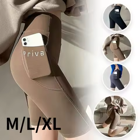1 Piece 5 Inch Pocket Shark Skin Shorts for Women Summer Thin Outdoor Bike Riding Tummy Control Butt