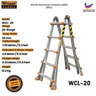 Winner Ladder Aluminium Compact Ladder WCL-20 Multipurpose Ladder 20 Step 150KG Duty Rating Heavy Du