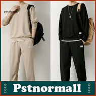 School Work Athleisure Suit Men's Sportswear Set Long Sleeve Pullover Sweatpants Suit with Drawstrin