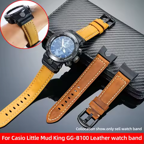 vintage Italian cowhide watch band For Casio G-Shock GG-B100 GG B100 men Retro Genuine Leather watch