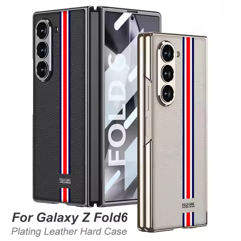 Luxury Leather Plating Case For Samsung Galaxy Z Fold 6 Outer Screen Glass Lens Protective Hard Cove
