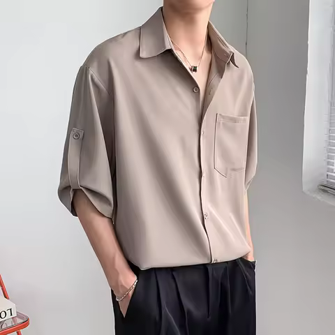 Shirt men's Korean fashion men's shirt light wind summer silk ropa clothing shirts for men