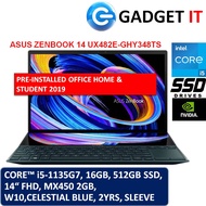 ASUS ZENBOOK DUO 14 UX482E-GHY348TS LAPTOP (I5-1135G7,16GB,512GB SSD,14" FHD,TOUCH,MX450 2GB,WIN10) WITH OFFICE