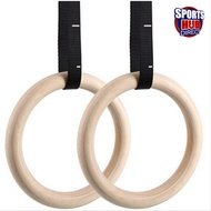 Wood Gym Rings with Adjustable Straps for Strength Training with Markings