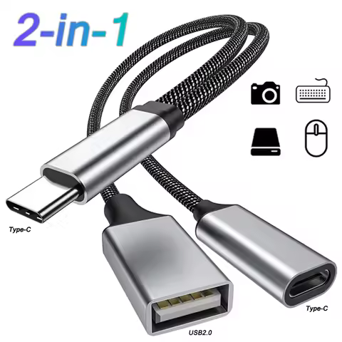 Two In One OTG USB Cable with PD Charging Adapter Type C to USB A Adapter with PD Charging 2 Port Fo