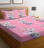 NEW LEAF Cotton All Around Elastic Fitted Premium Prints Queen Size Double Bed Bedsheet with 2 Large