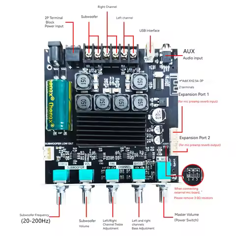 BT 5.1 Audio Amplifier Board BT AUX USB Input Mini Audio Power Amplifier Module ZK-TB21H 2.1CH for D