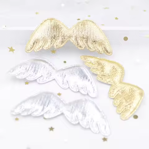 30Pcs 78mm Gold and Silver Cloth Angel Wing Appliques Padded Patches for DIY Crafts Clothes Hairpin