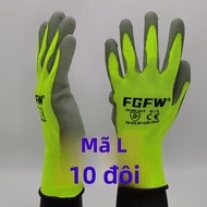 10 Đôi Găng Tay Làm Việc An Toàn Phủ PU Nhẹ Bền Chứng Nhận EN 388 Màu Vàng Huỳnh Quang Với Fourchett