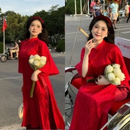 Innovative ao dai set, traditional ao dai, damask ao dai set with traditional pants