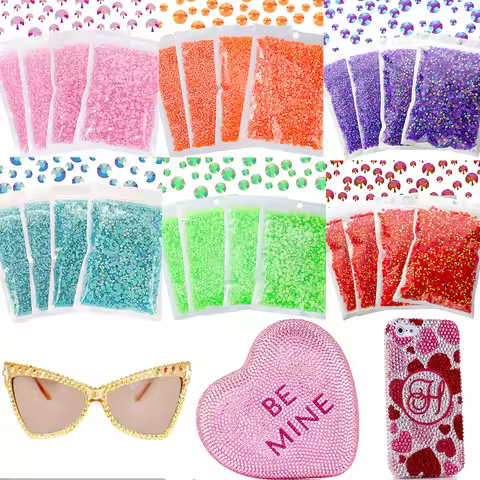 A Set Of 4 Bags Of Vibrant Rhinestones In Sizes 2mm, 3mm, 4mm, 5mm, Totaling 10000 Pieces with Pick 