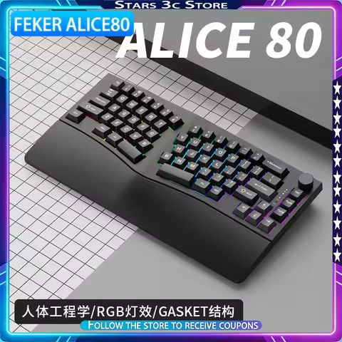 Feker Alice80 Mechanical Keyboard Ergonomic 3 ° Slope Gakset Structure QMK VIA Hot Swappable RGB Cus