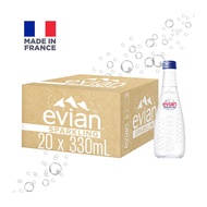 Evian Sparkling Carbonated Natural Mineral Water Glass Bottle 20 X 330ML