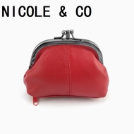 NICOLE Amp; CO กระเป๋าสตางค์ {Ahlsen} ของแท้ใหม่กระเป๋าเหรียญหนังแท้หนังแกะมีซิปห่วงโลหะขนาดเล็กกระเ