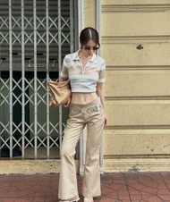 MERRIK (Cream•Stripe navy)PANTS กางเกงขาม้าผู้หญิง