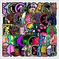 50Pcs Cartoon Neon Light Waterproof Sticker Skateboarding Snowboard Retro Vinyl Sticker Graffiti Notebook Sticker