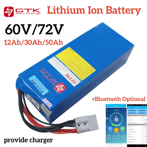 GTK 72V 5000W Battery 30Ah 50Ah 60V 12Ah 30Ah 50Ah Lithium Ion for 800W 10KW 14KW Two-Wheeler Cityco