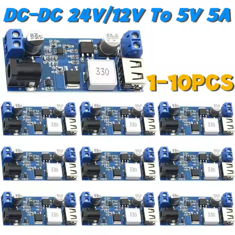 1-10PCS DC-DC 24V/12V To 5V 5A Step-down Charging Module USB Buck Step Down Converter Module Step-do