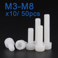 10/ 50pcs Plastic Nylon Socket Cap Screws White Hex Head Allen Bolts Screw M3 M4 M5 M6 M8