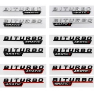 2pcs Car Letters Fender Trim Badge BITURBO 4MATIC+ Plus Emblem Sticker For Mercedes AMG C43 E43 GLE4