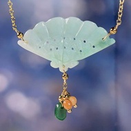 翡翠扇子設計款鎖骨鍊 14K包金 | 天然A貨翡翠 | 送禮