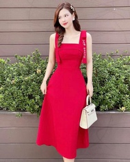 [Voucher 50k Freeship Max 0 đồng toàn quốc] Đầm đỏ di tiệc sweet girl hai dây cup ngực váy suông nữ 