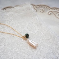 簡愛天然珍珠與祖母綠INS風三種戴法手工制項鏈agete