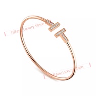 Tiffany & Co Tiffany T Wire Bracelet18K Rose Gold/ White/ Yellow Gold With Diamonds Open Bangle Brac