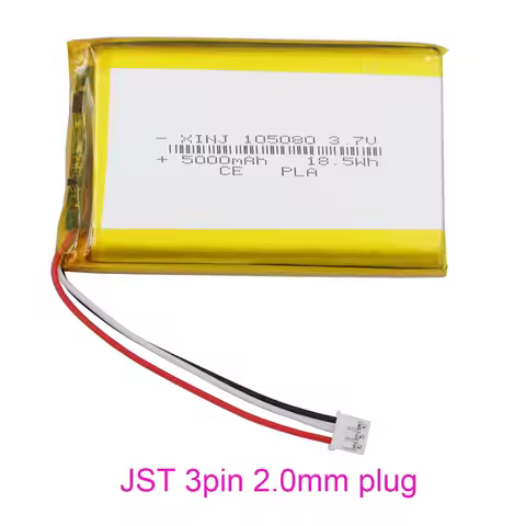 3.7V 5000mAh 18.5Wh Li-Polymer Replacement Lipo Rechargeable Battery 105080 3 Wires JST 3Pin 2.0mm C