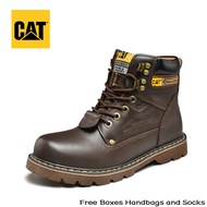 【Free Gift】Caterpillar shoes for men original new bright leather safety boots CAT steel toe outdoor 