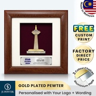 (JS Pewter) Kuala Lumpur Tower Gold Plated Pewter | 7" x 7" Solid Frame | Landmark Malaysia Souvenir