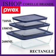 (Set) Pyrex Simply Store Round/Rectangle Glass Storage with Lid (Dark Blue)