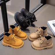 2025 Autumn Winter New Style Boys Martin Boots Children Soft-Soled Leather Yellow Boots Baby Low-Tub
