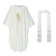 Catholic Clergy Robe Chasuble Vestments Priest Gold Fish Embroidered With Stole
