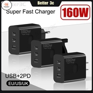 FS 160W super fast charging Travel conversion charger adapter 3-port for ios/Type-C/Micro cell phone