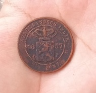 Coin Netherlandsch Indie 2 1/2 Cent Benggol 1 duit tahun 1857 Kondisi sama seperti Fotonya t528