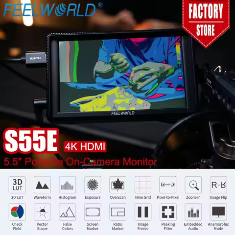 FEELWORLD 5.5 "DSLR Portable Camera Monitor S55E 4K HDMI Input/Output Full HD IPS Tilt Stand 1920x11