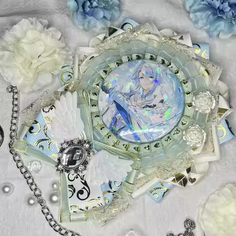Japanese Blue Ribbon Badge Rosette. Ita Bags Accessories. Miya Ita Bag Decoration. Lolita Bag Anime 