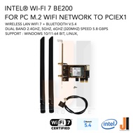Intel® Wi-Fi 7 BE200 Pci-e X1 wireless + bluetooth v.5.4 2.4Ghz/5Ghz/6Ghz with 8 DB Antenna (ของใหม่
