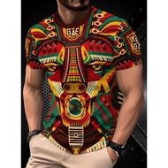 Men Printed African Tribe Printed T-Shirt-Ghana Culture Design, Using Ghana Flag Color, Breathable R