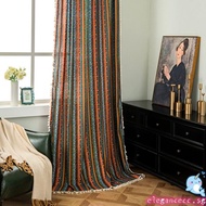 ELEGA Bohemian Colorful Geometric Striped Darkening Curtain with Tassels Rod Pocket Semi-Blackout Window Drapes Bedroom